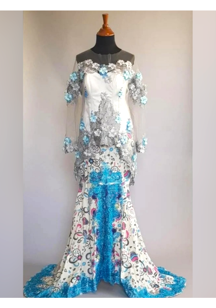 Bruids kebaya elegant turquois met bijpassende zeemeermin sarong