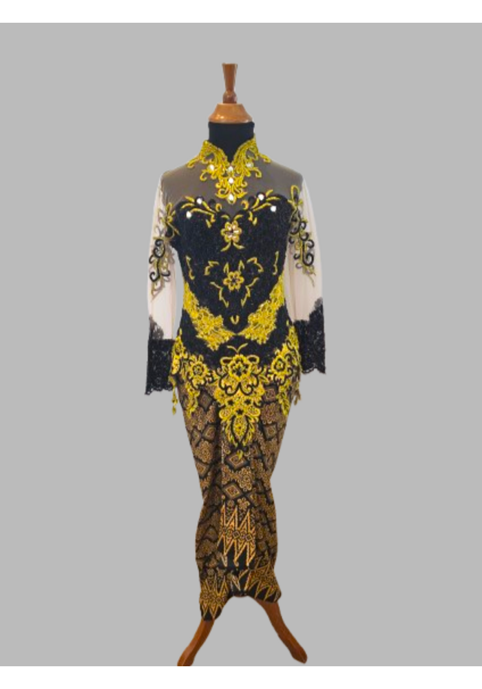 Kebaya glamour zwart goud met bijpassende sarong