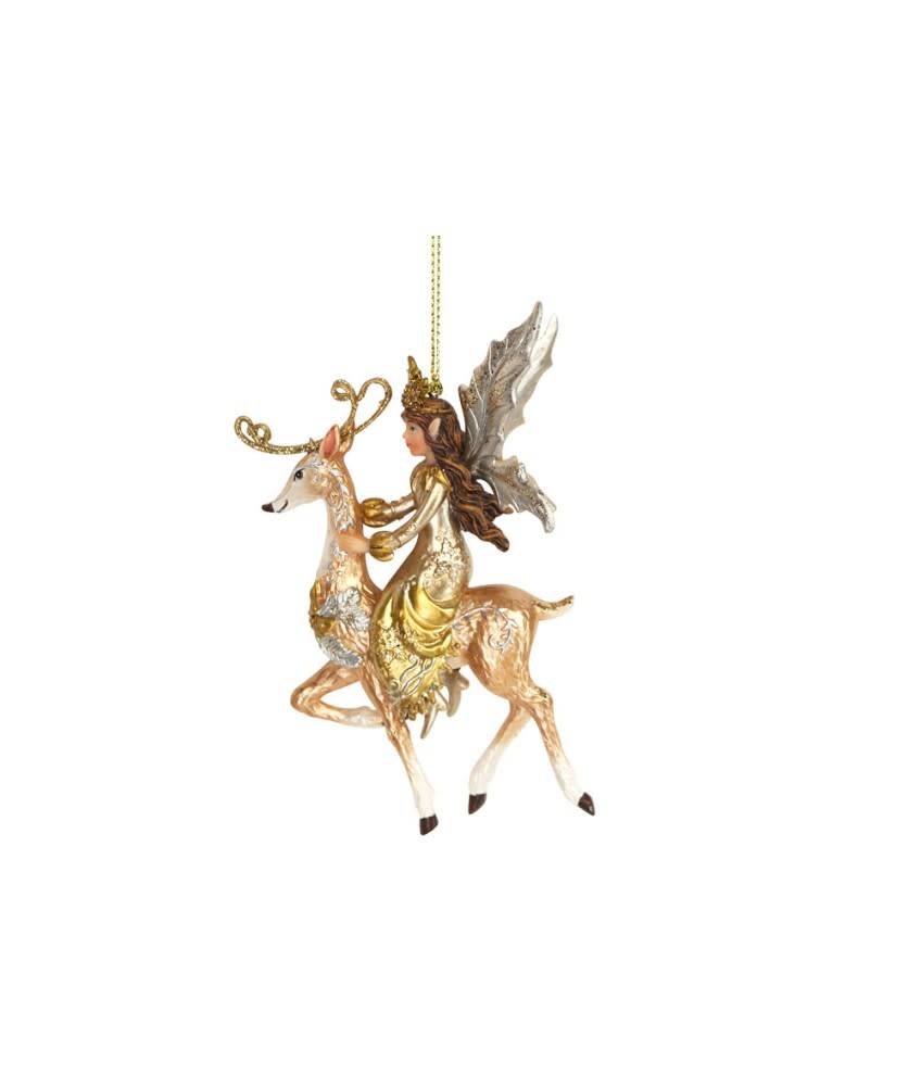 Bronze Coloured Fairy On Reindeer Resin Decoration Celebrations