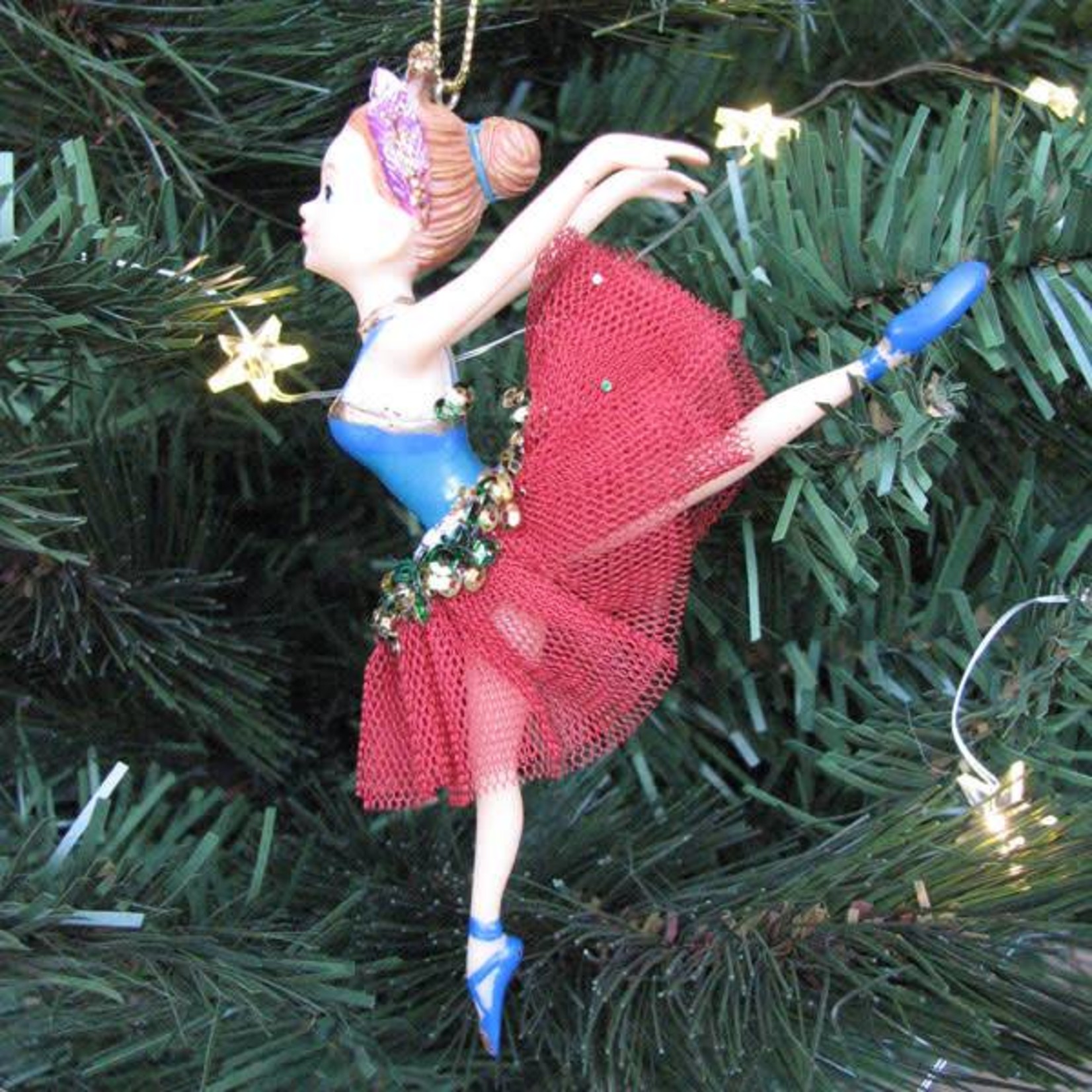 Gisela Graham Resin Blue & Red Ballerina Girl Hanging Decoration