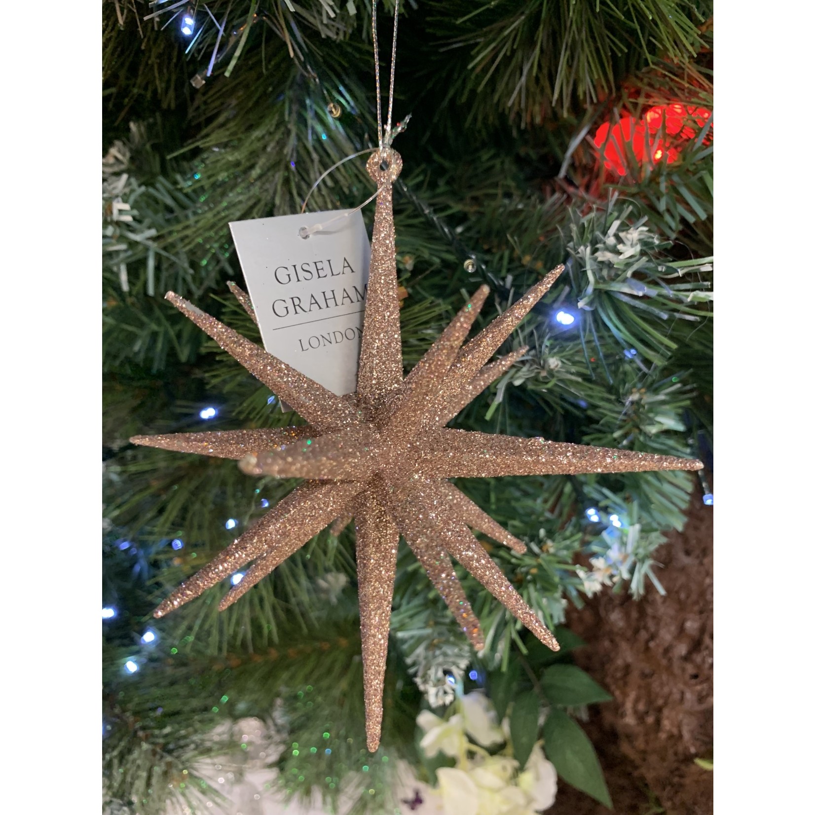 Gisela Graham Pink Glitter Metal Bethlehem Star Hanging Decoration