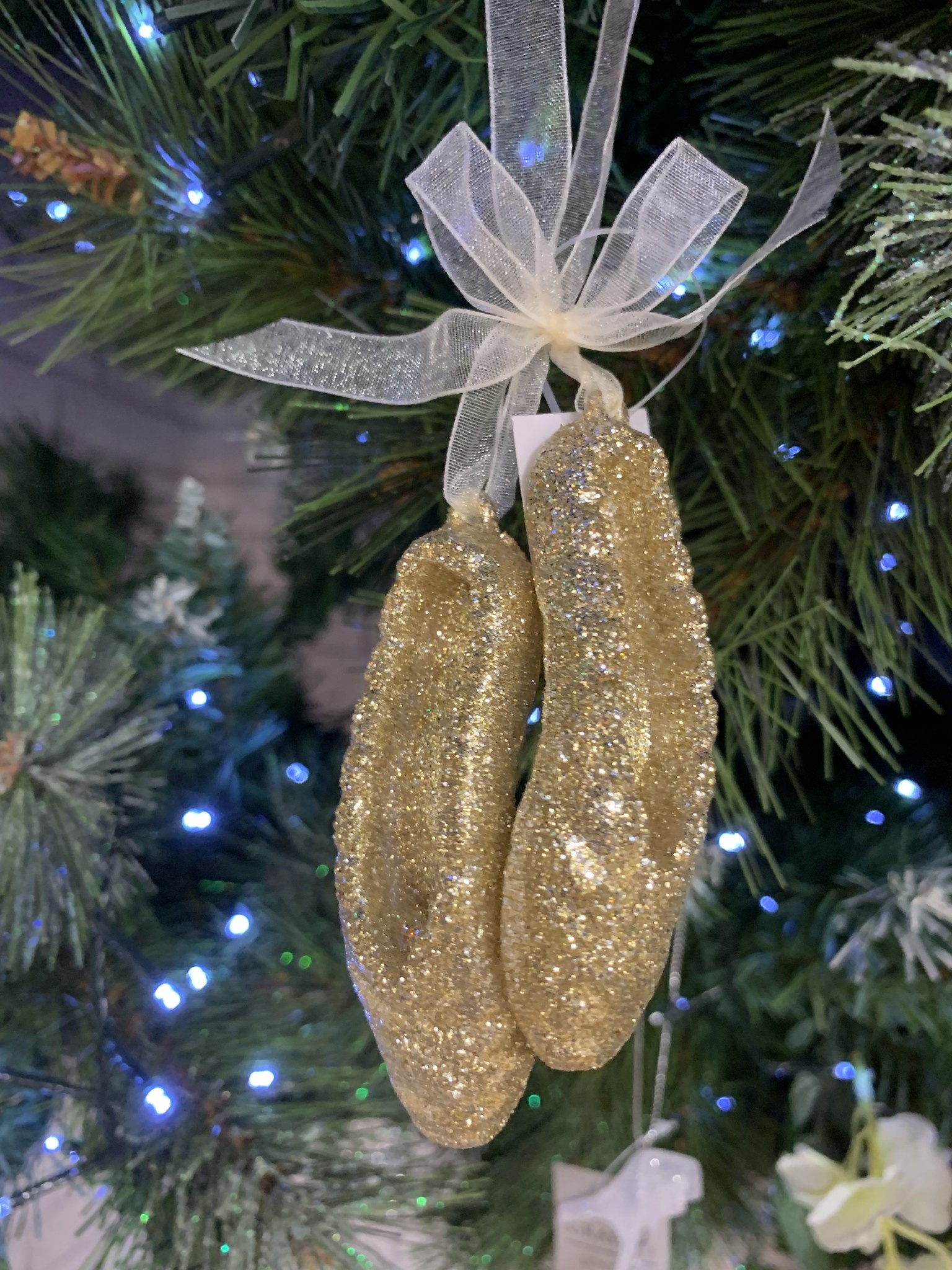 Gold Glitter Ballet Shoes On Ribbon Hanging Decoration