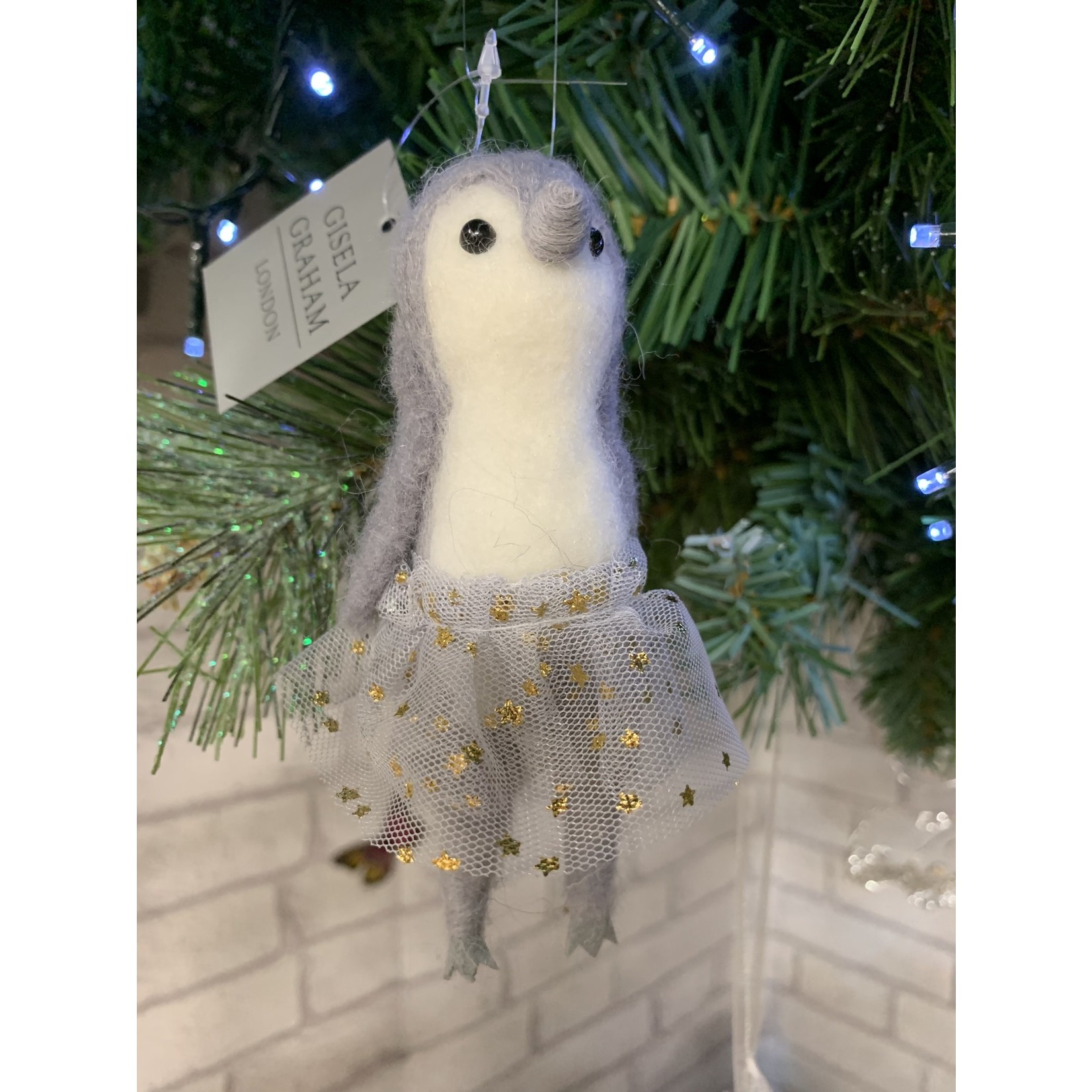 Gisela Graham Wool Mix Grey Penguin in Tutu Hanging Decoration