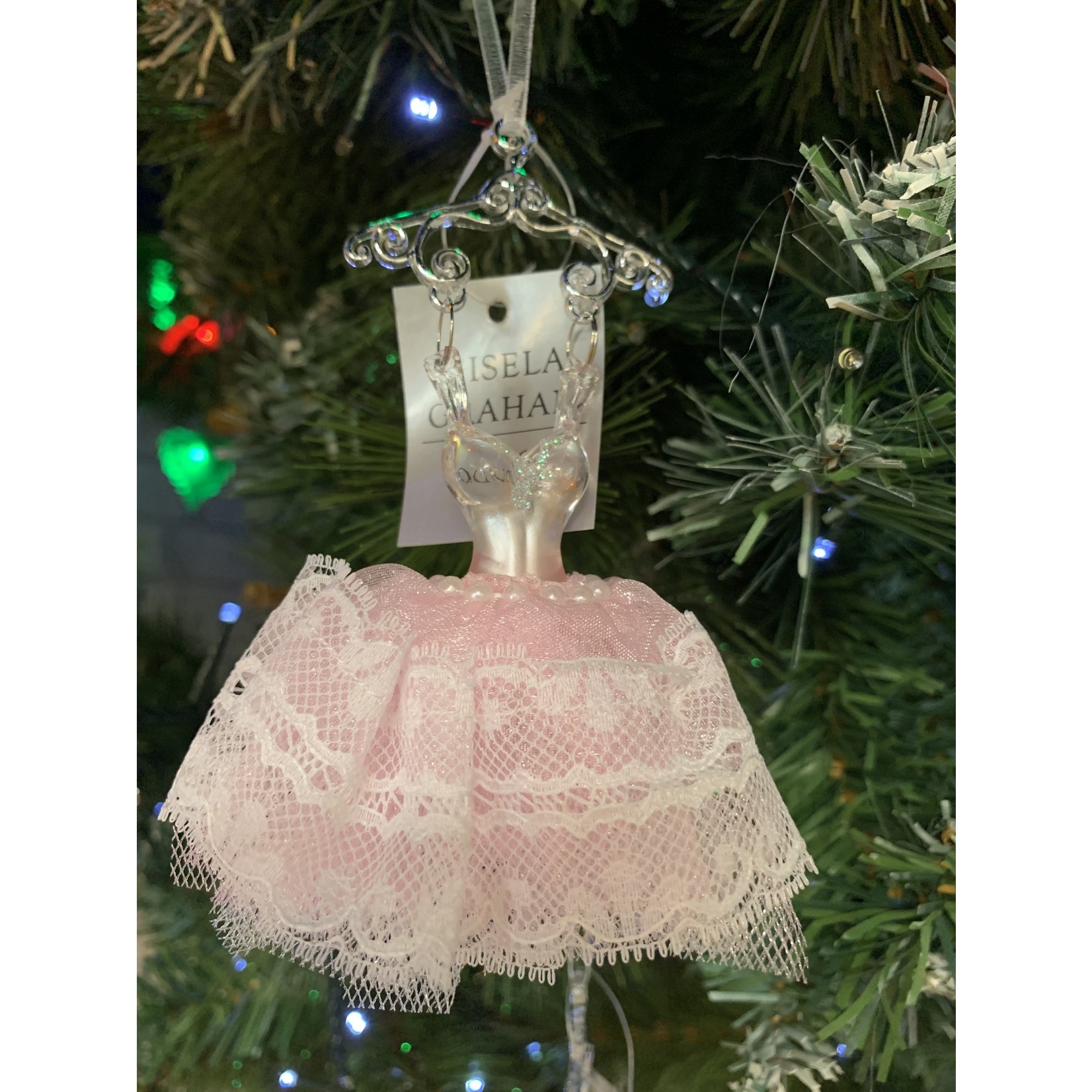 Gisela Graham Pink Lace Ballet Dress on Hanger Hanging Decoration