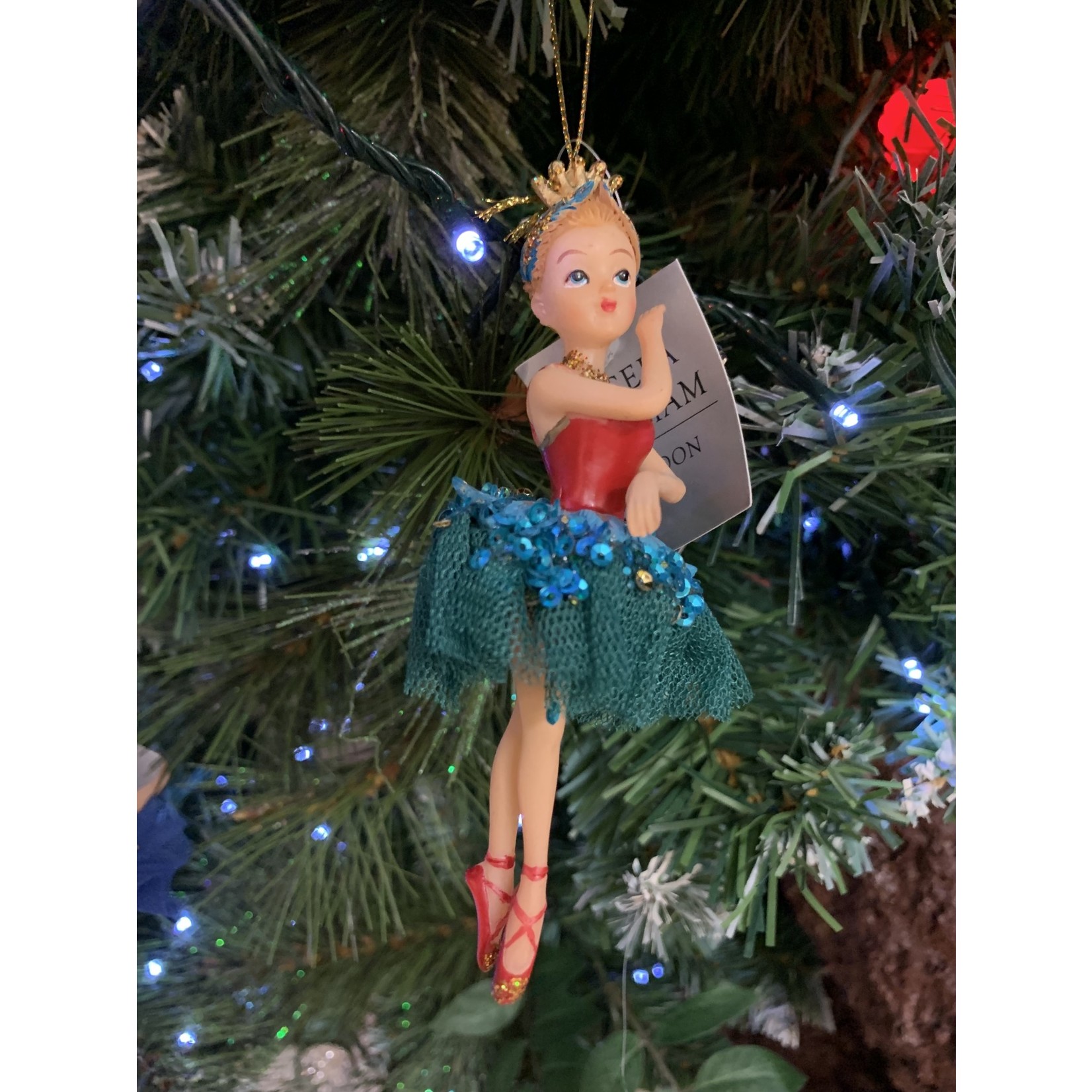 Gisela Graham Resin Red & Green Ballerina Girl Hanging Decoration