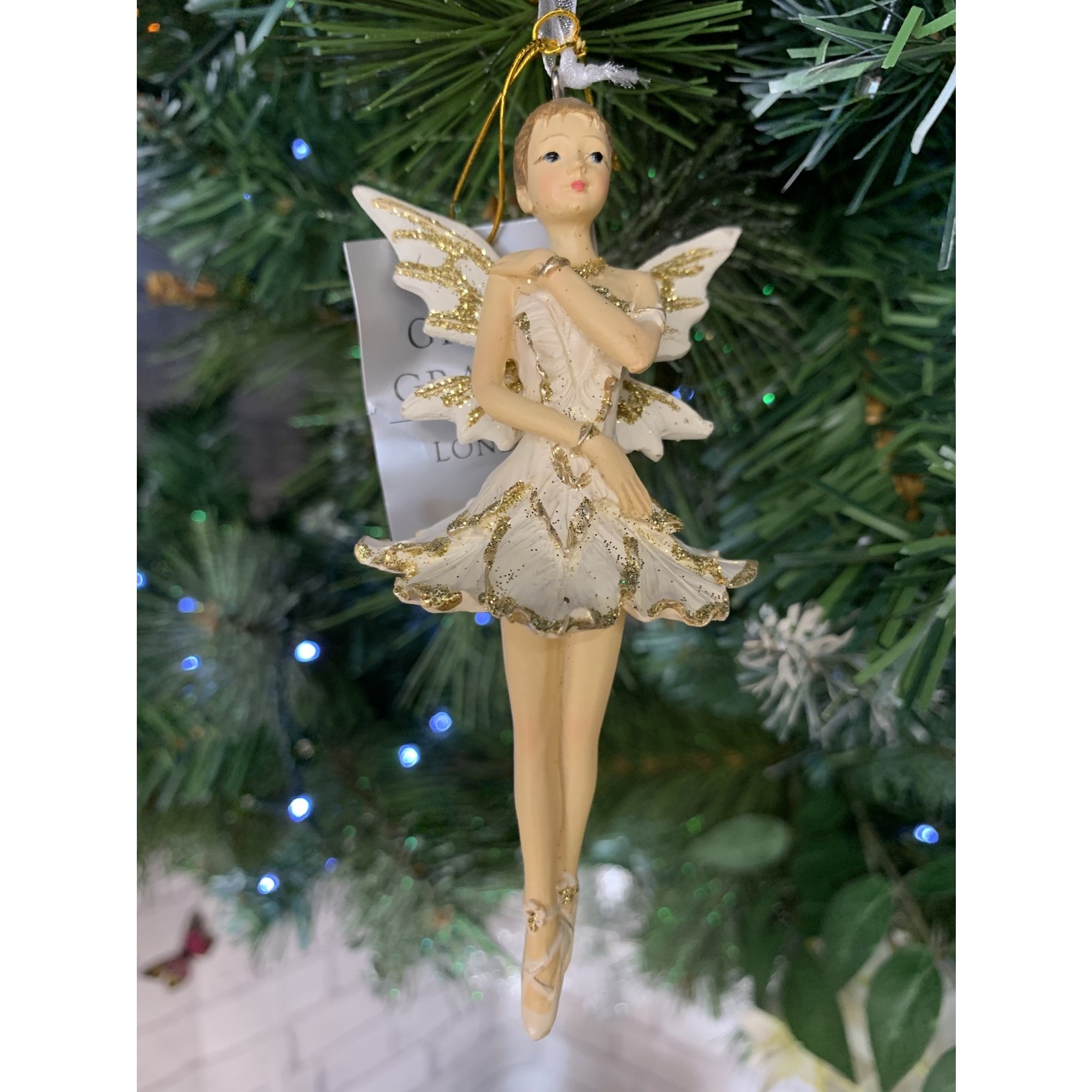 Gisela Graham Resin Cream & Gold Ballerina Fairy Hanging Decoration