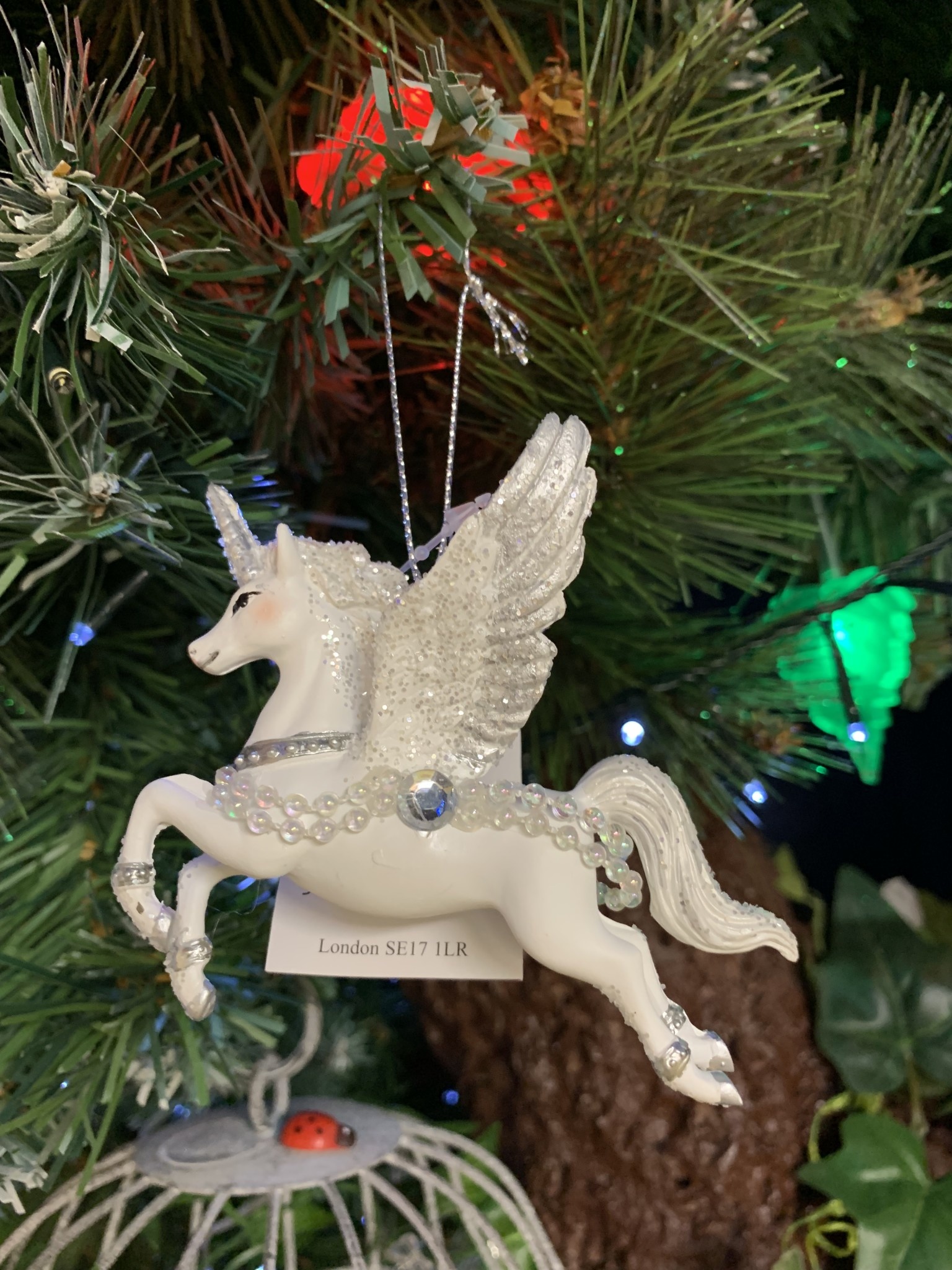 Silver White Resin Flying Unicorn Hanging Decorations