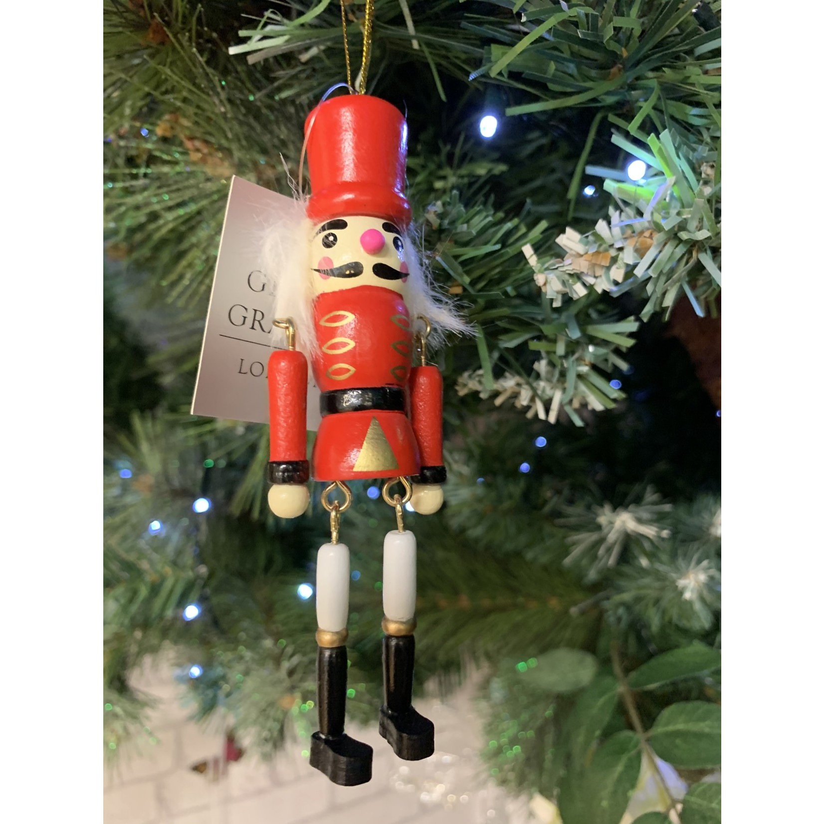 Gisela Graham Jointed Wood Nutcracker with Red Hat Hanging Decoration