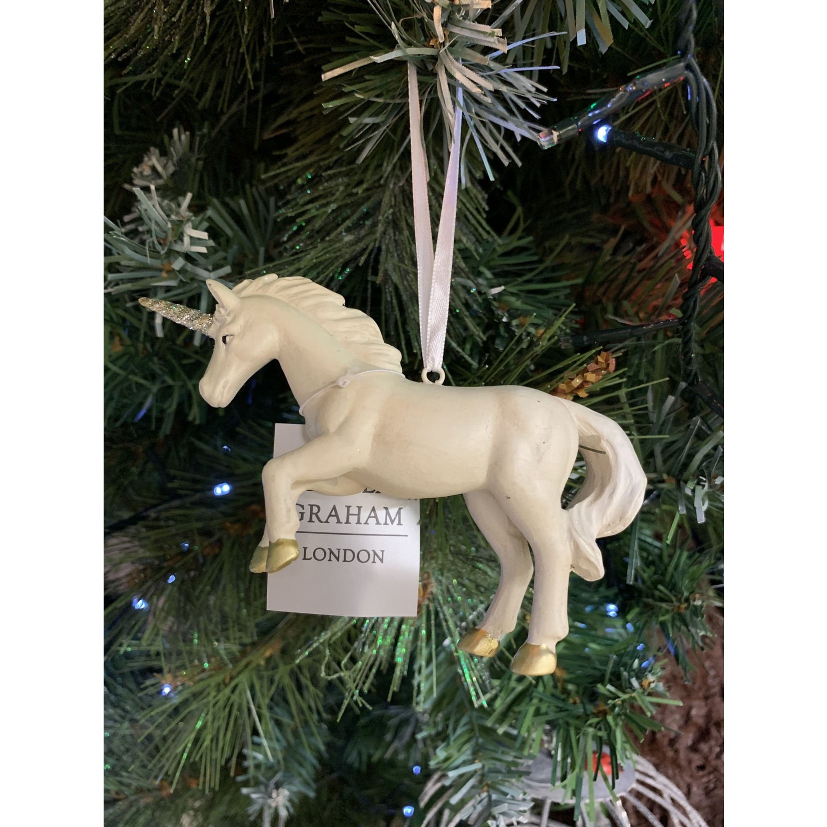 Gisela Graham White Resin Unicorn Hanging Decoration