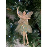 Gisela Graham Resin & Fabric Cream & Gold Fairy with Rose Arms Up Hanging Decoration