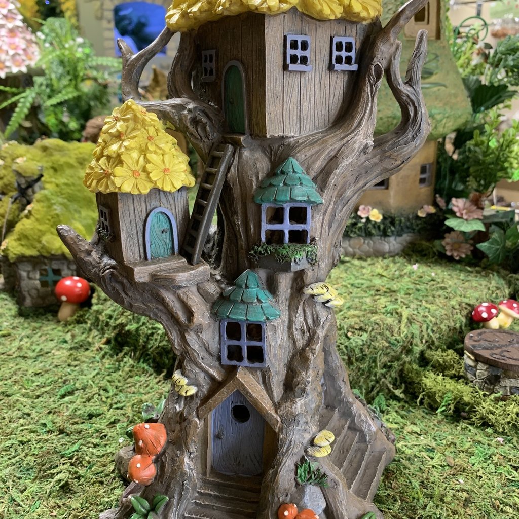 Fairy Tree House with Yellow Flower Roof - Solar Powered - Celebrations ...