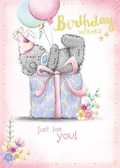 Open Bear on Gift Box Birthday Card Celebrations and Toys