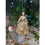 Gisela Graham Resin & Fabric White & Gold Holly Skirt Partridge Fairy Hanging Decoration