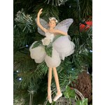 Gisela Graham White & Green Hellebore Fairy Arms Up Hanging Decoration