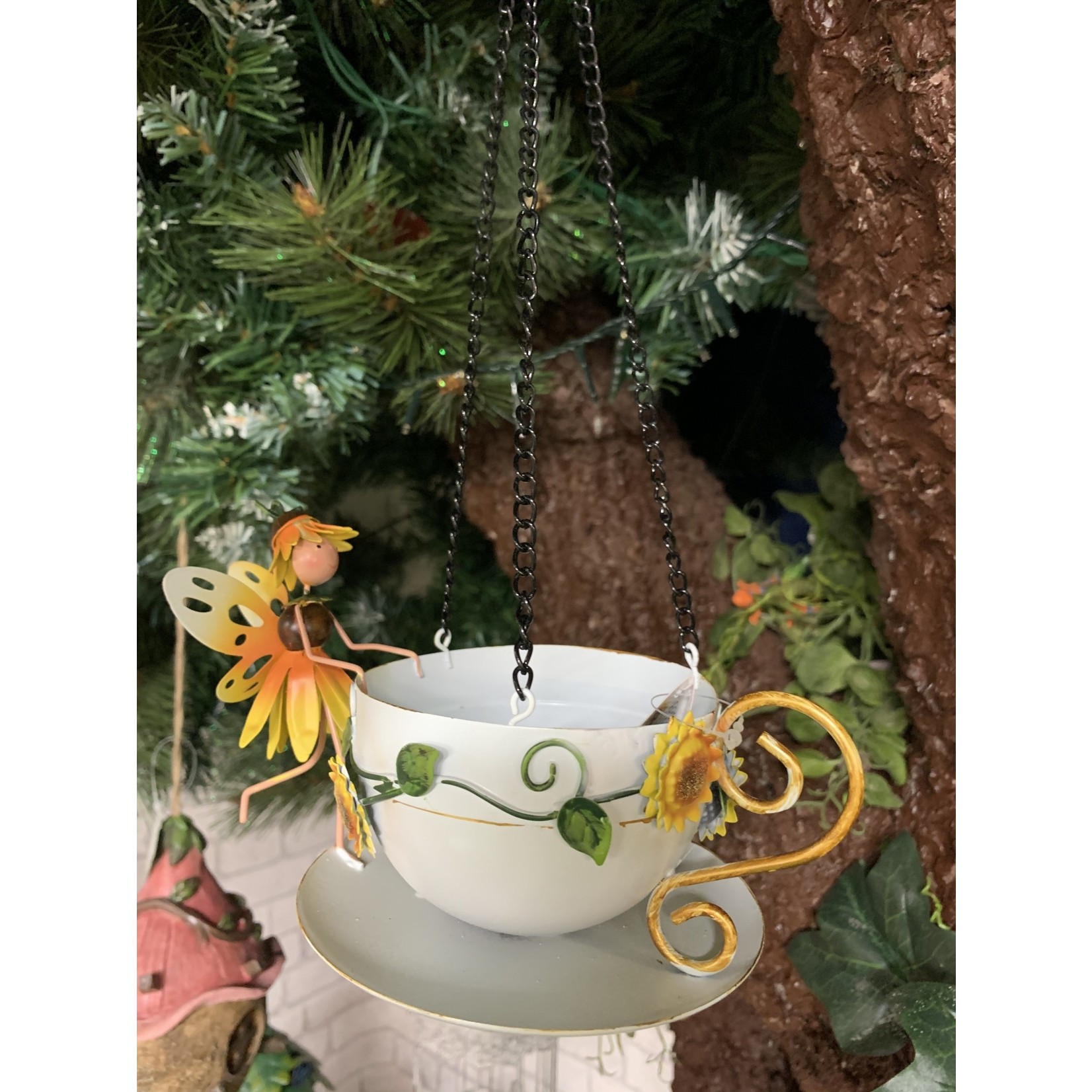 World of Make Believe Fairy Hanging Teacup Bird Feeder - Sunflower Honey