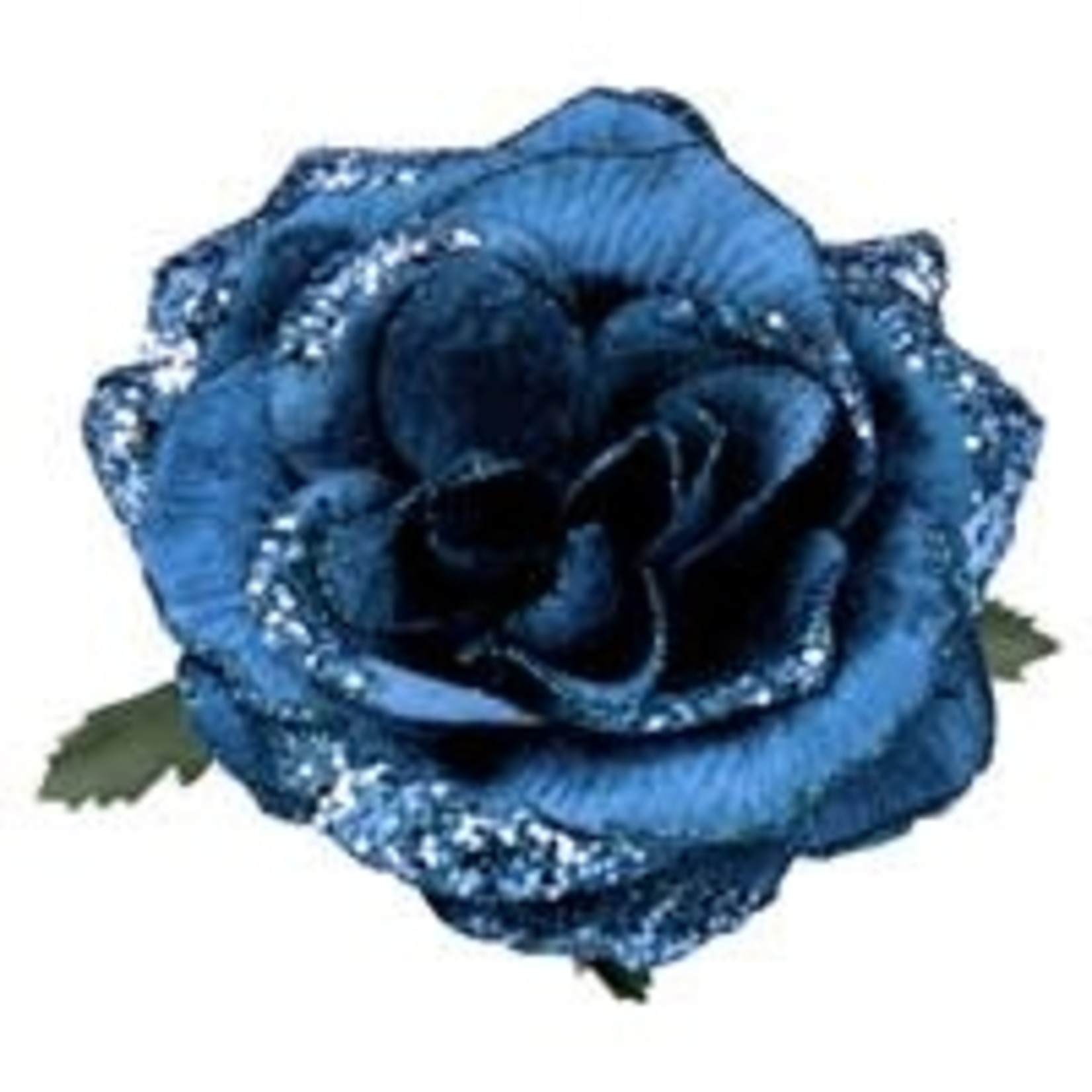 Gisela Graham Blue Fabric Rose Clip Decoration