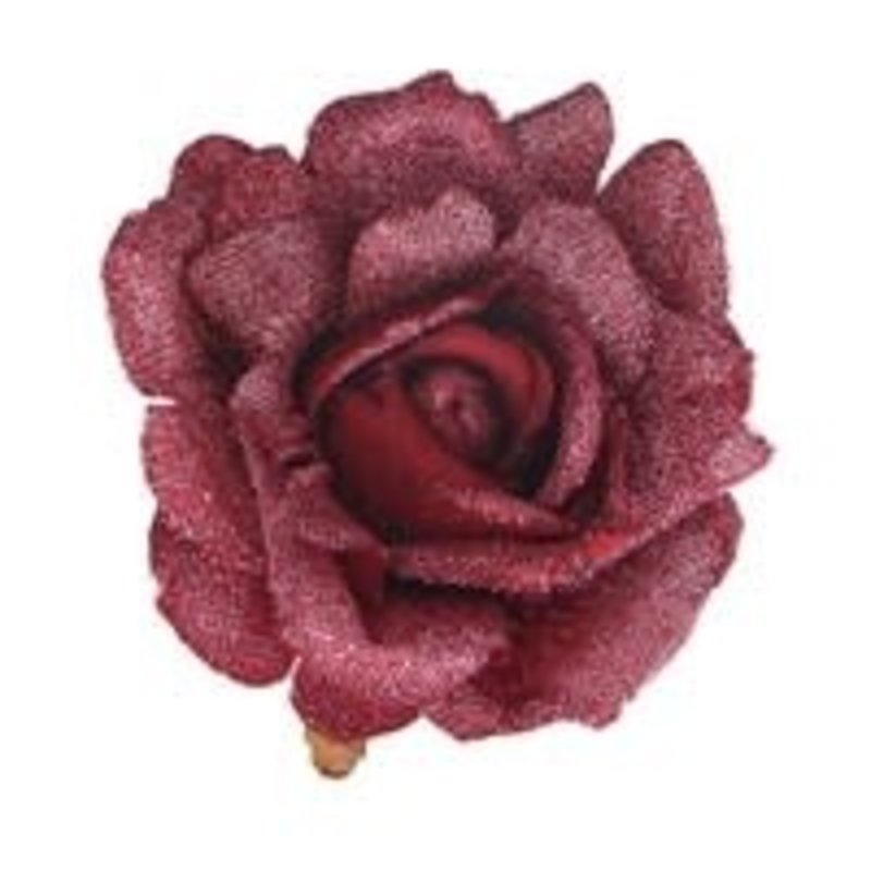 Gisela Graham Burgundy Fabric Rose Clip Decoration