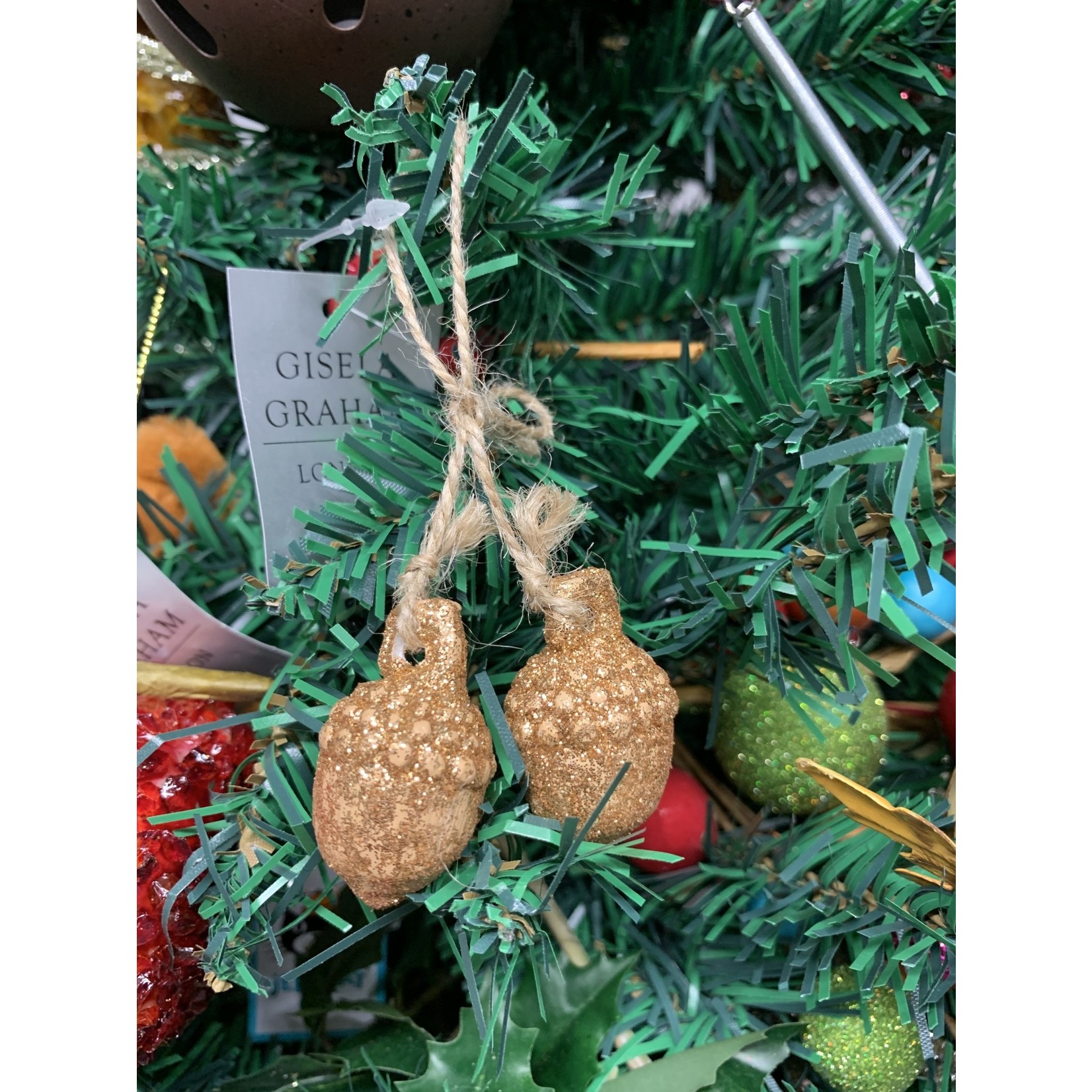 Gisela Graham Resin Gold Pair of Acorn on String - Acorn Hanging Decoration