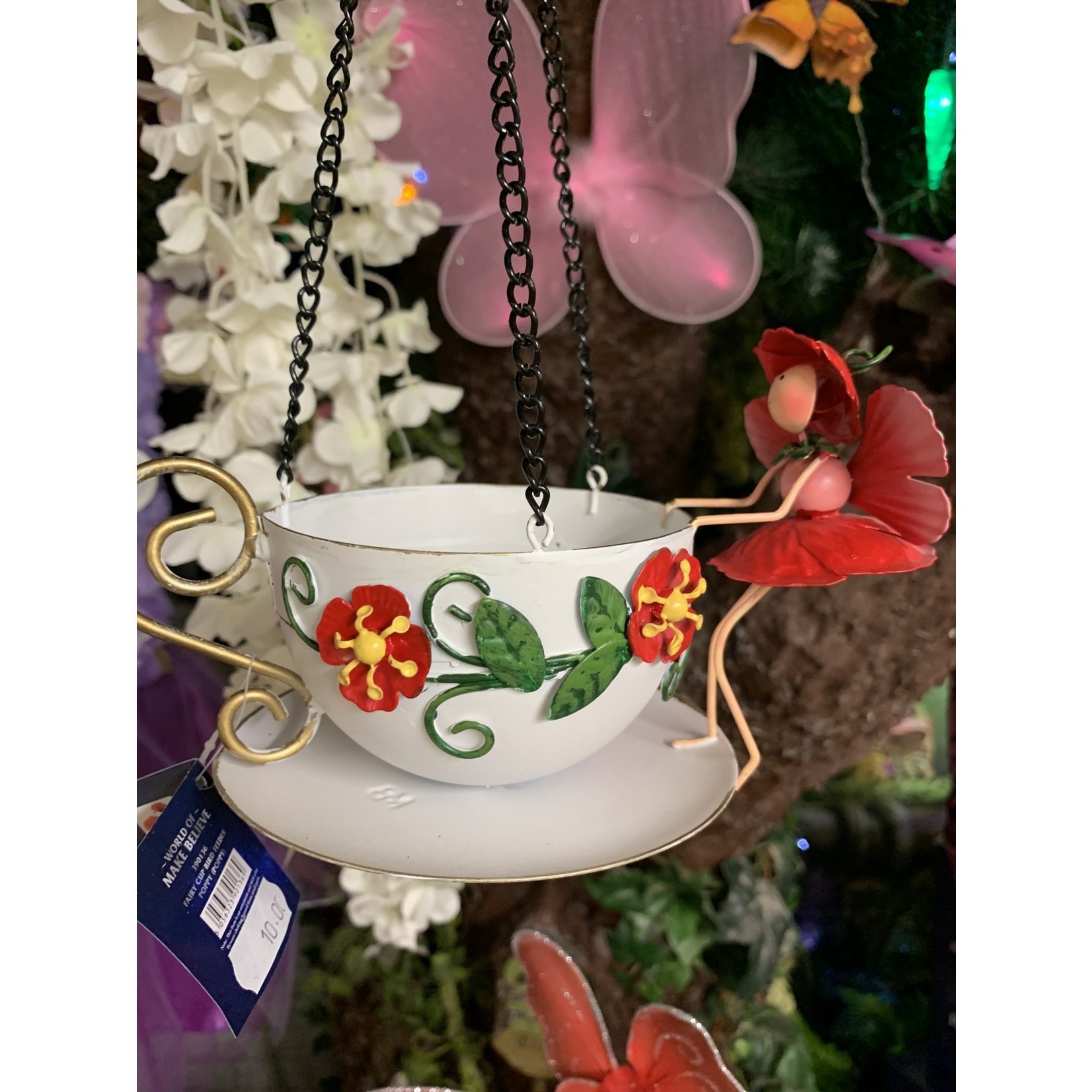 World of Make Believe Fairy Hanging Teacup Bird Feeder - Poppy