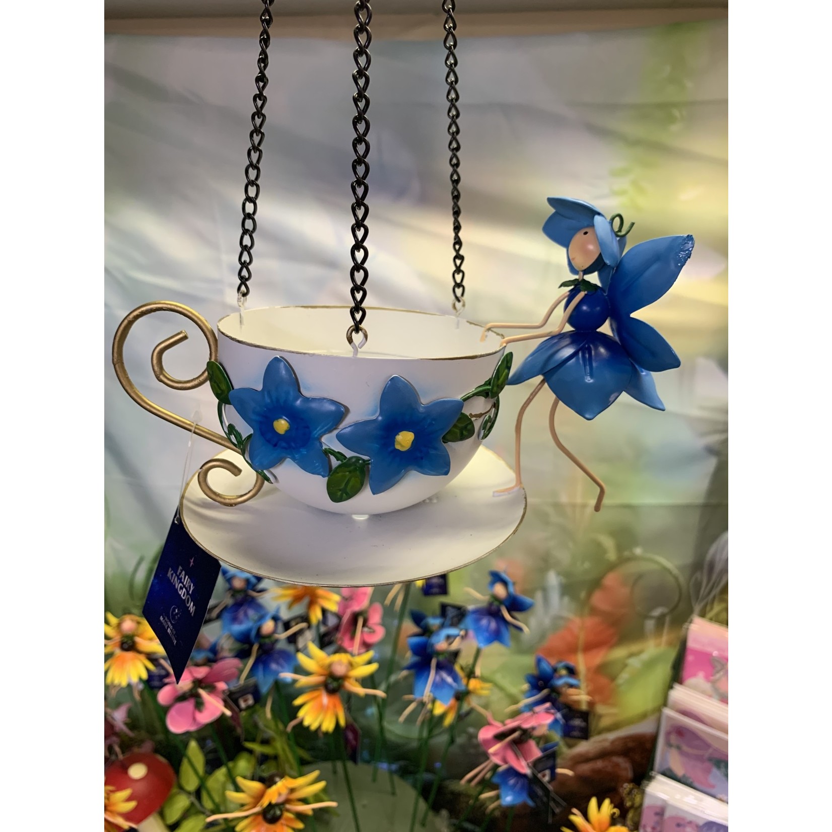 World of Make Believe Fairy Hanging Teacup Bird Feeder - Forget Me Not Phoebe