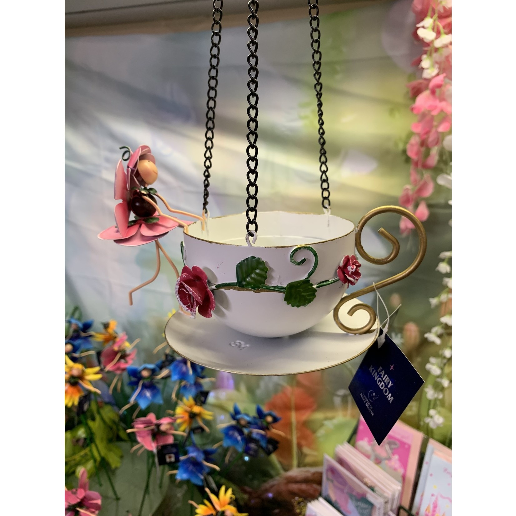 World of Make Believe Fairy Hanging Teacup Bird Feeder - Rose Rosie