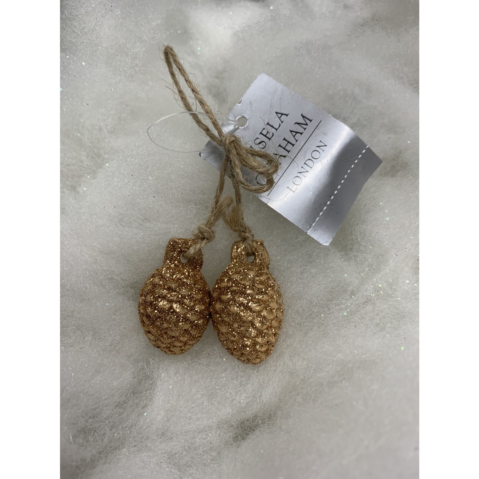 Gisela Graham Resin Gold Pair of Cones on String - Round Hanging Decoration