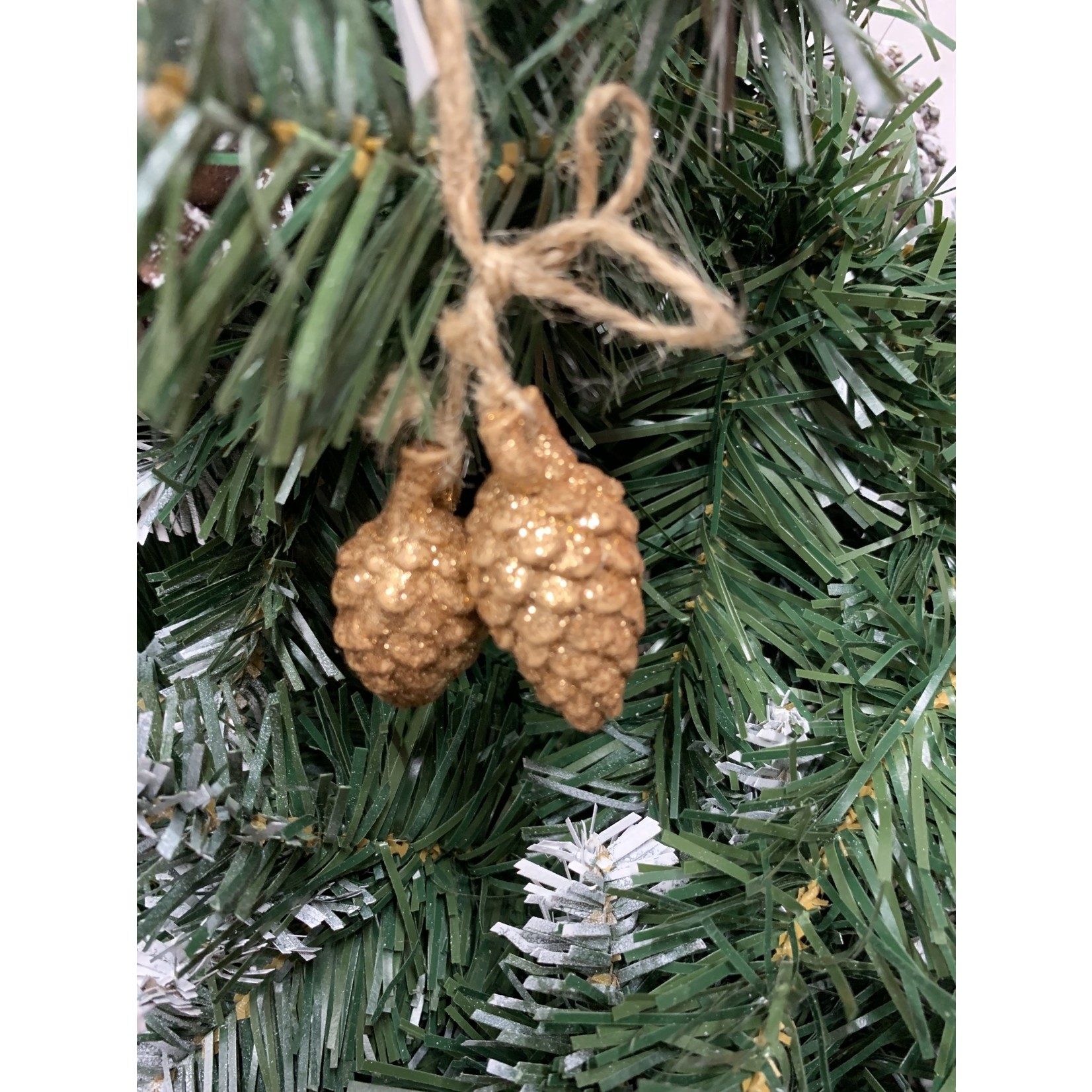 Gisela Graham Resin Gold Pair of Cones on String - Pointed Hanging Decoration