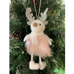 Gisela Graham Faux Pink & White Fur Reindeer Tree Decoration