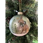 Matt Green Glass Bauble with Hare & Tree Decoration