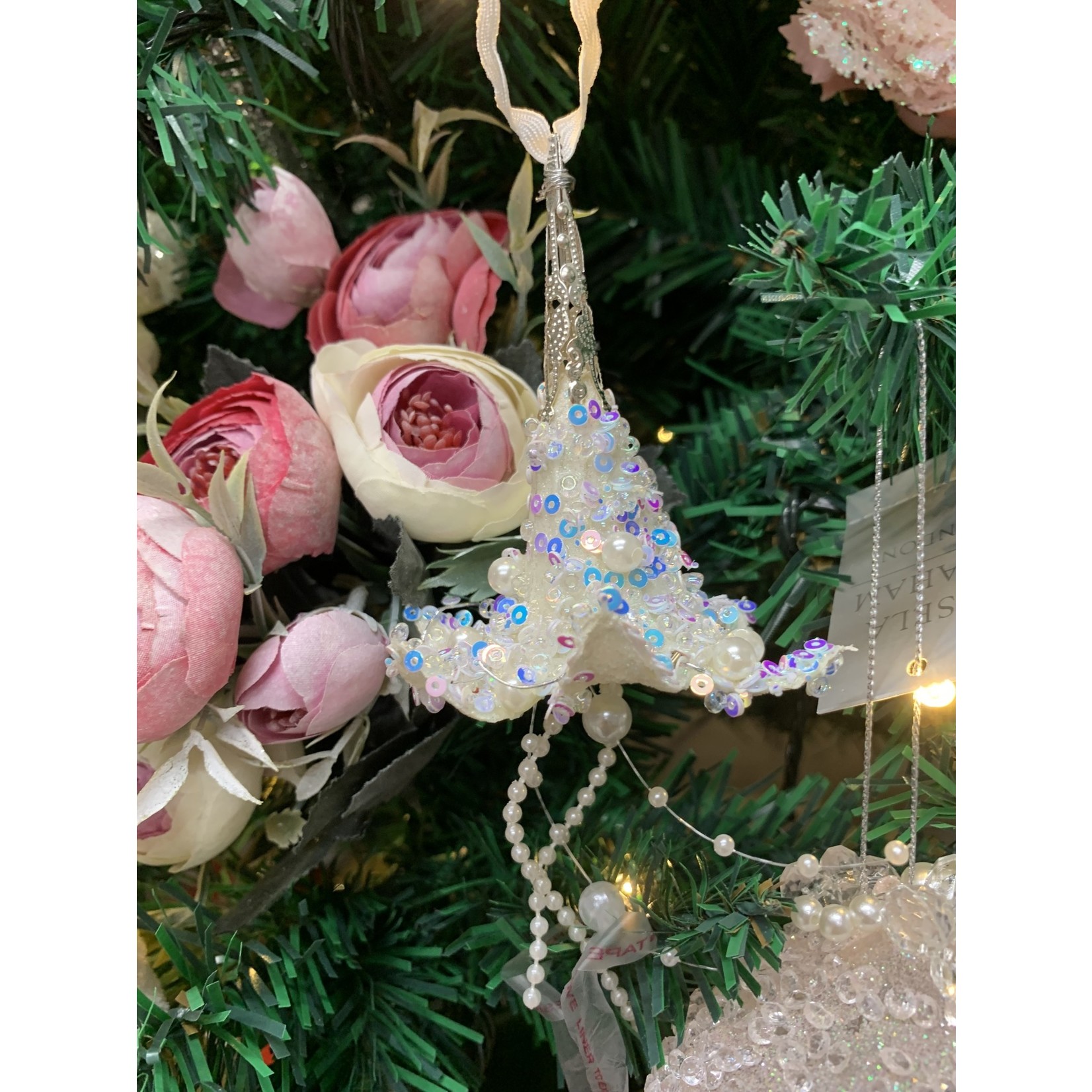 Gisela Graham White Beaded Lotus Flower Decoration
