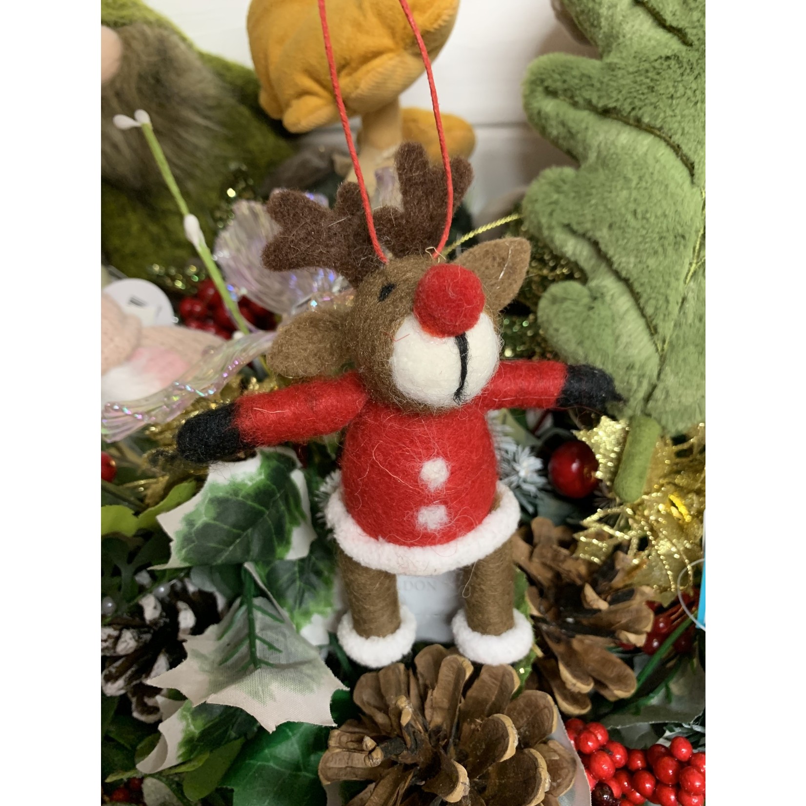 Gisela Graham Wool Mix Reindeer in Santa Coat Decoration