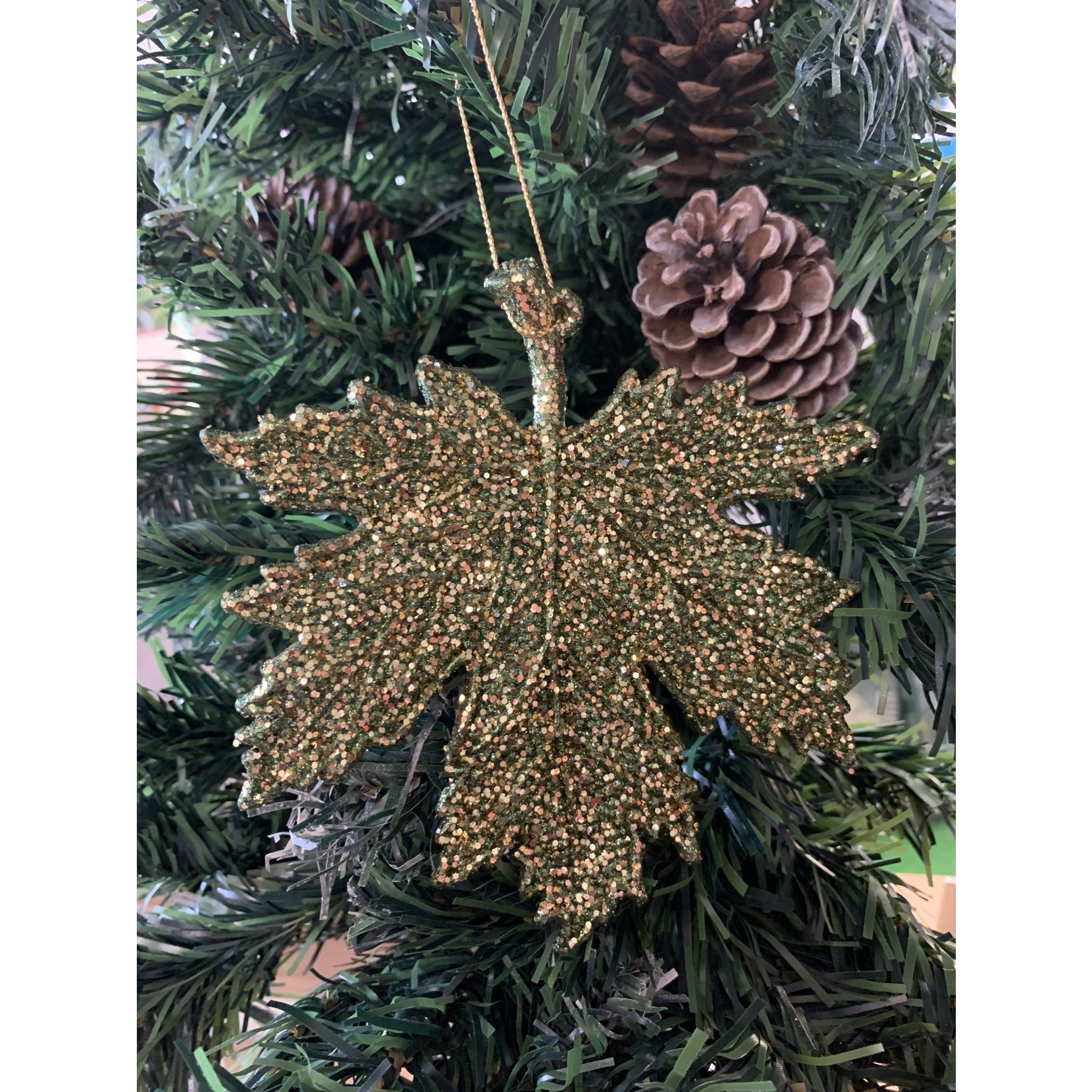 Green & Gold Glitter Leaf Tree Decoration - A