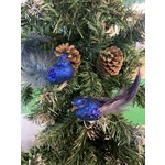 Blue Glitter Feather Tailed Bird on Clip Decoration