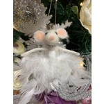 Gisela Graham Wool Mix Feather White Mouse Decoration