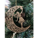 Gold Glitter Wooden Moon with Fairy Tree Decoration