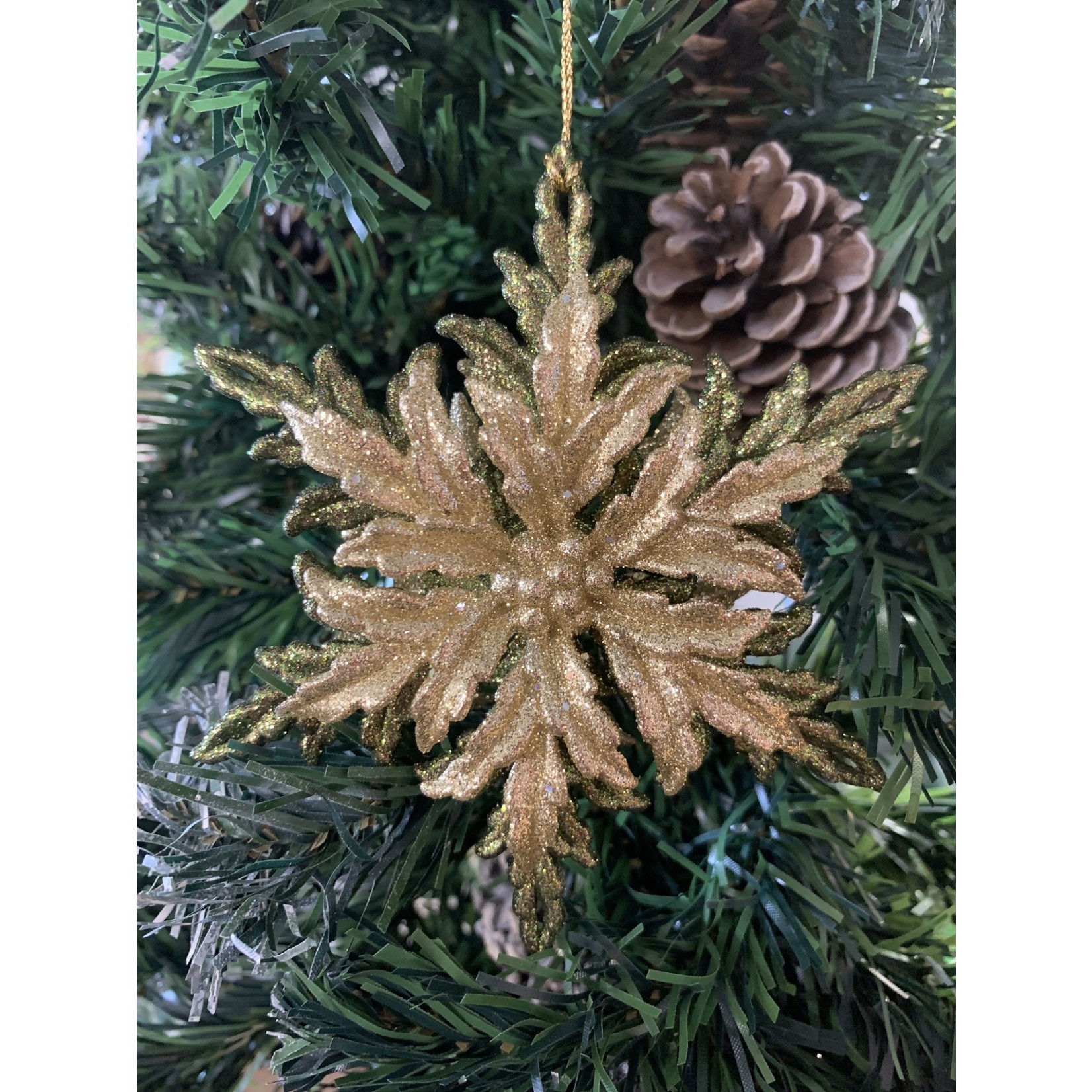 Green, Gold & Glitter Acrylic Snowflake Tree Decoration