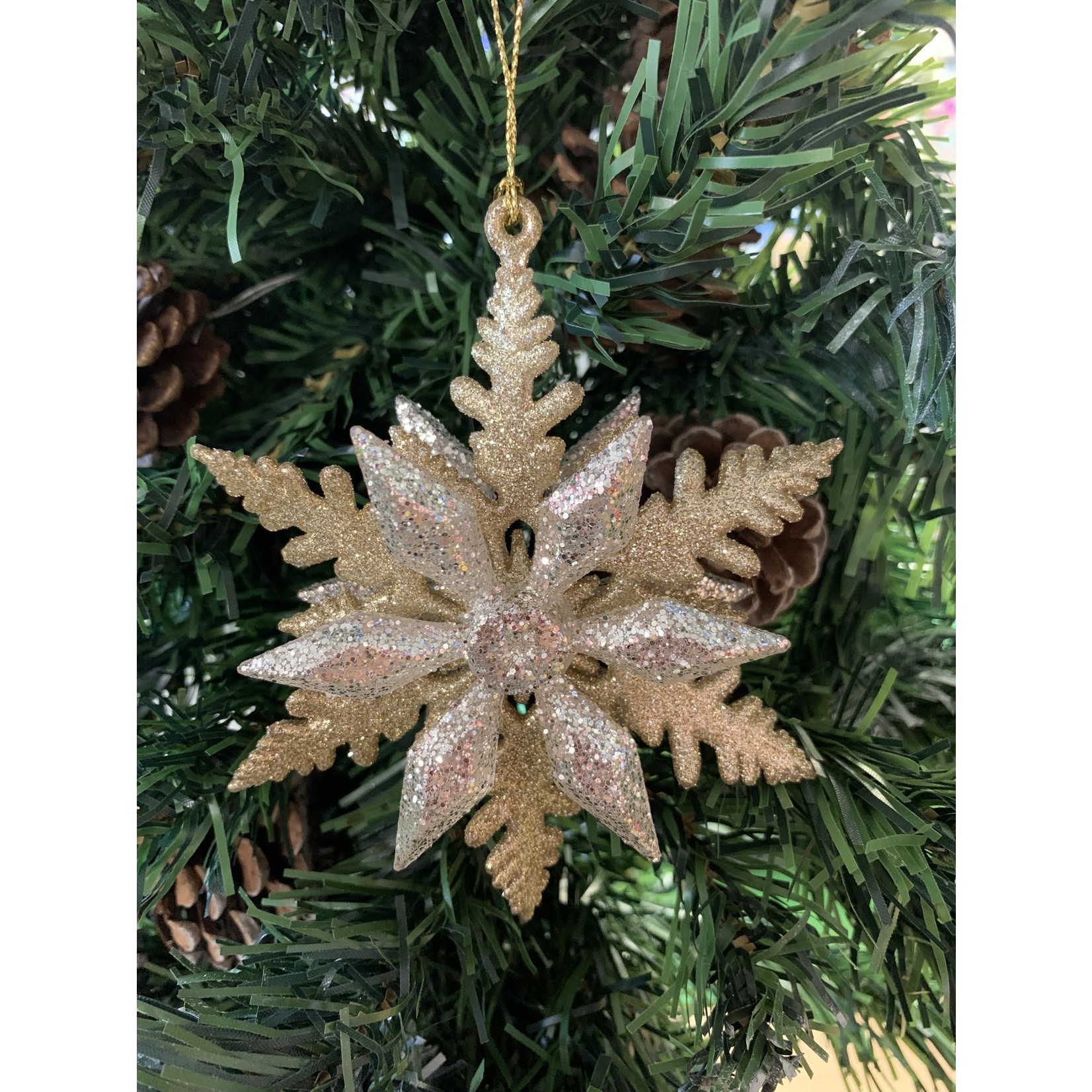 Gold & Silver Glitter Snowflake Tree Decoration