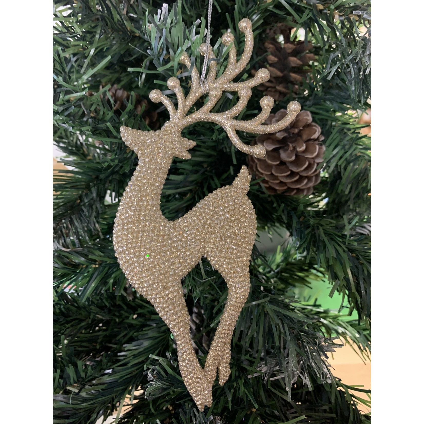 Pale Gold Glitter Reindeer Standing Tree Decoration