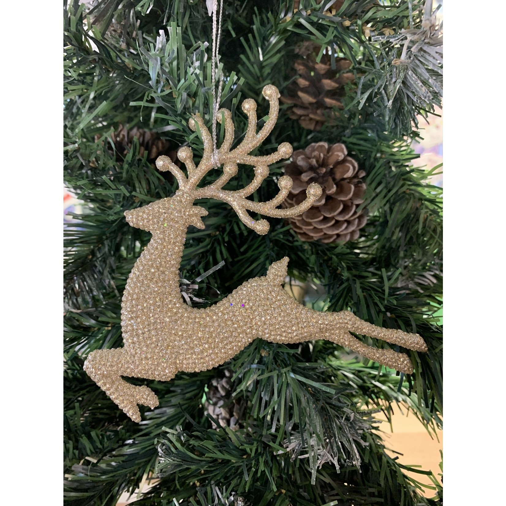 Pale Gold Glitter Reindeer Leaping Tree Decoration