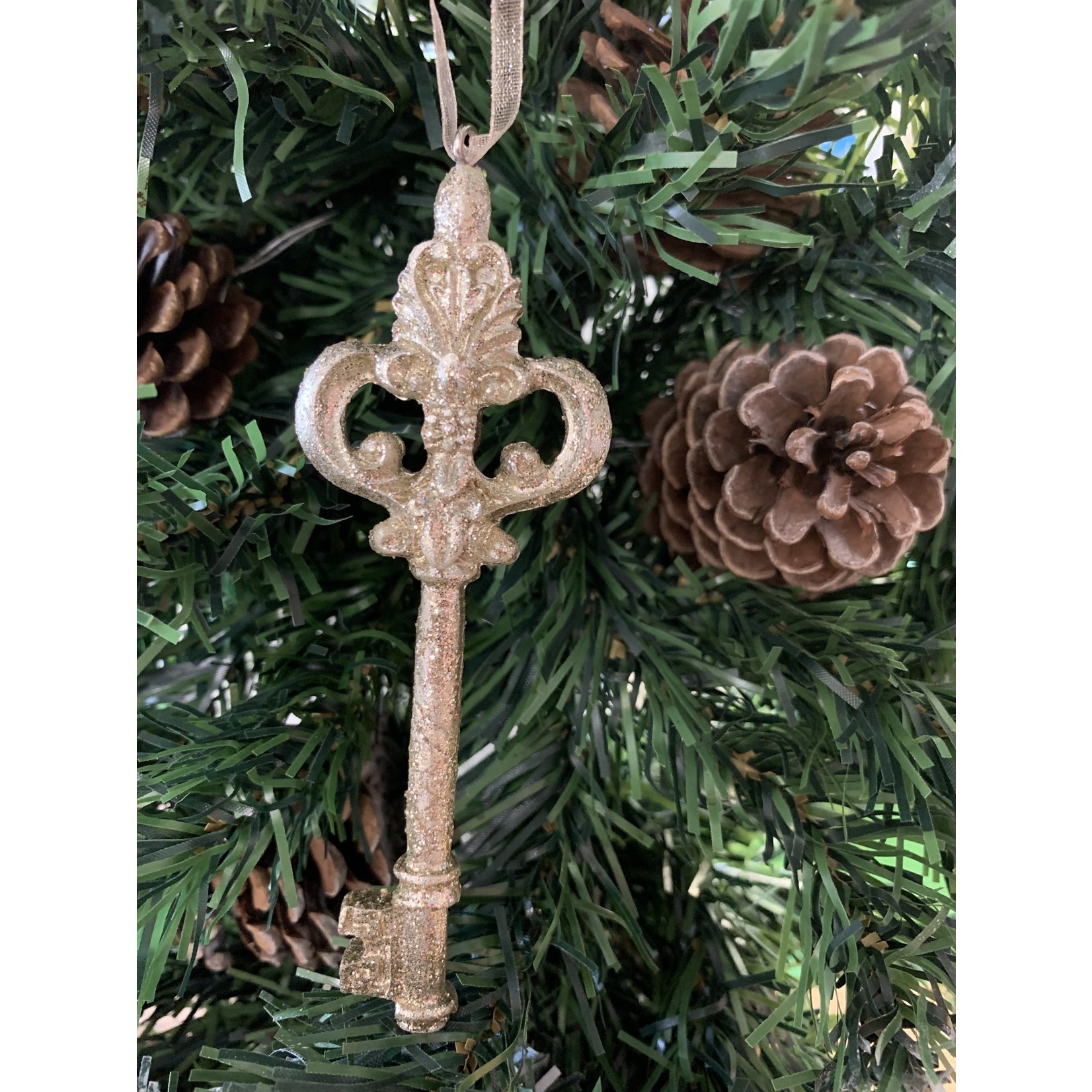 Gold Glitter Fleur De Lys Key Tree Decoration  - A