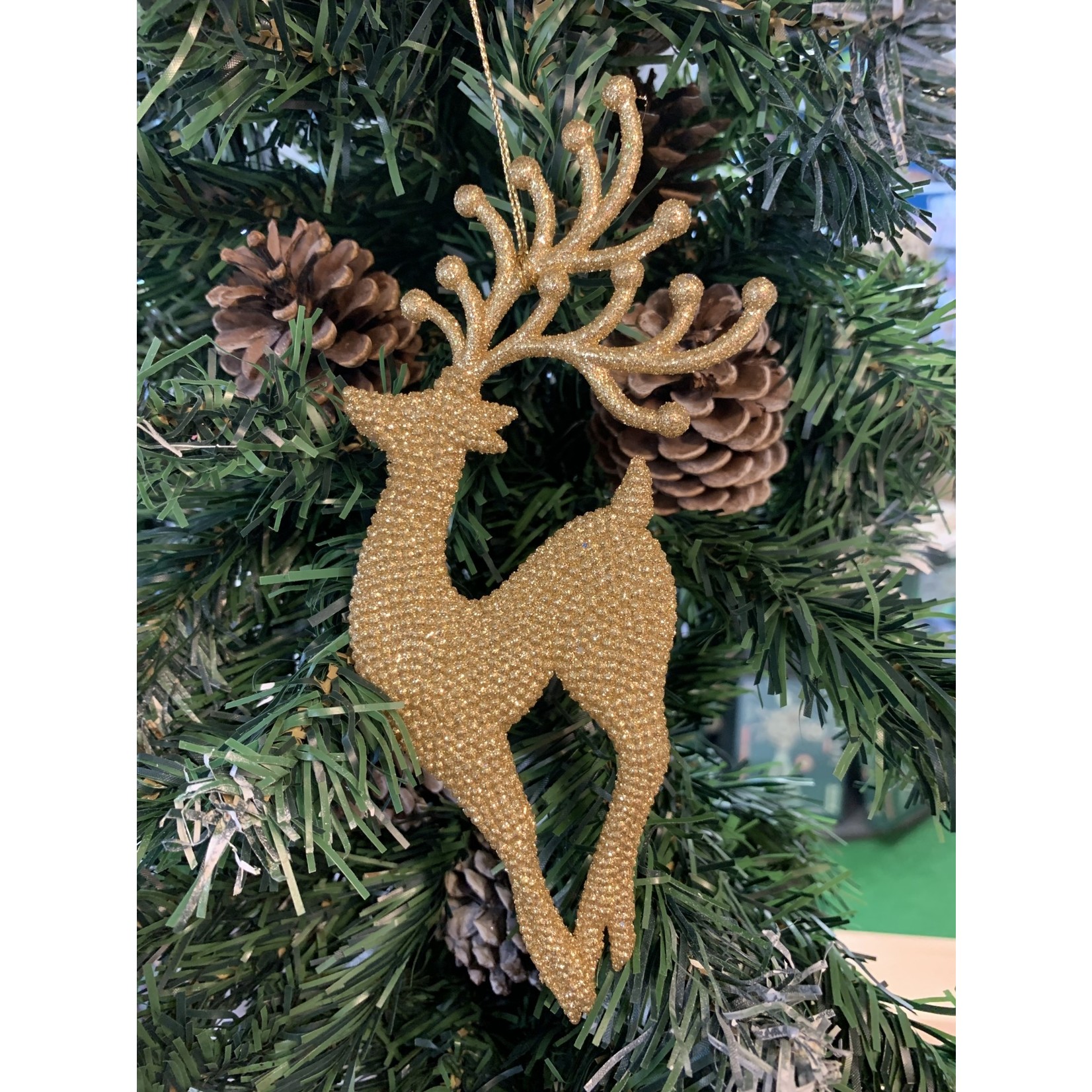 Gold Glitter Acrylic Standing Reindeer Tree Decoration