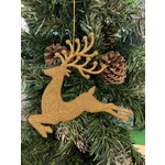 Gold Glitter Acrylic Leaping Reindeer Tree Decoration