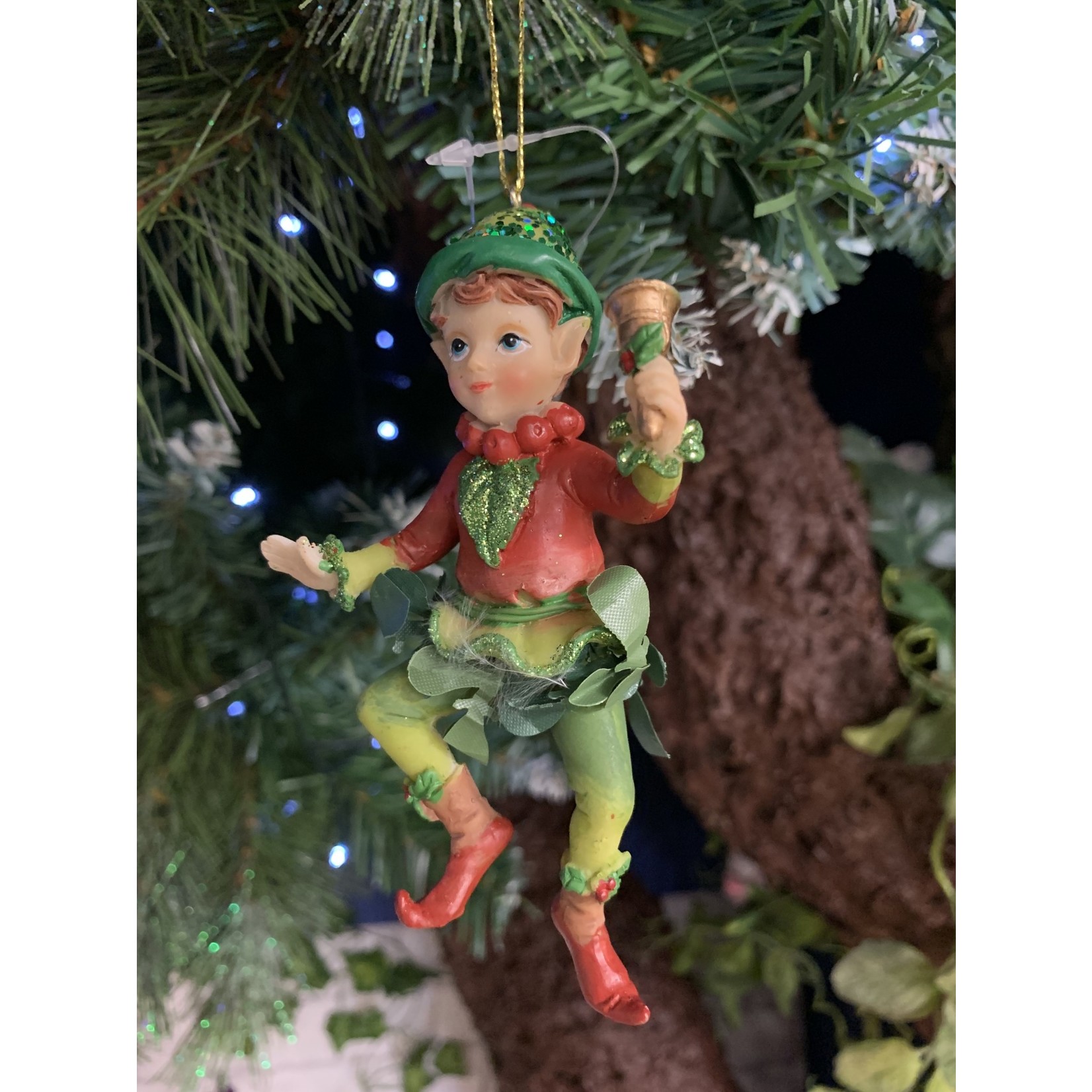 Gisela Graham Woodland Resin Pixie with Bell Hanging Decoration