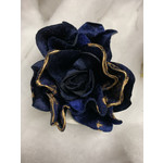 Gisela Graham Dark Blue & Gold Fabric Rose Clip Decoration