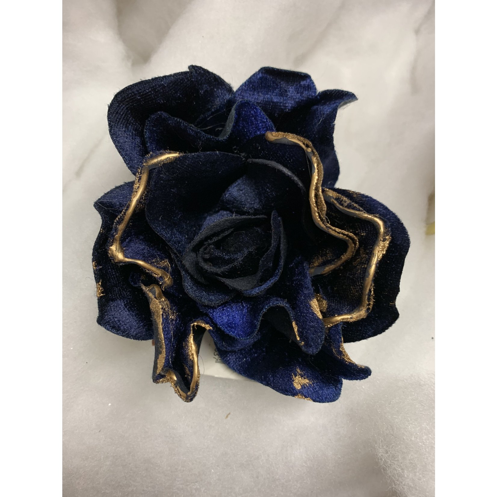 Gisela Graham Dark Blue & Gold Fabric Rose Clip Decoration