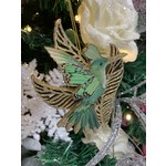 Gisela Graham Green Wood Hummingbird with Gold Glitter Leaf