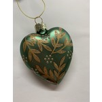 Matt Green Glass Heart With Gold Leaf Spray Hanging Decoration