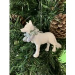 White Resin Fox with Foliage Tree Decoration