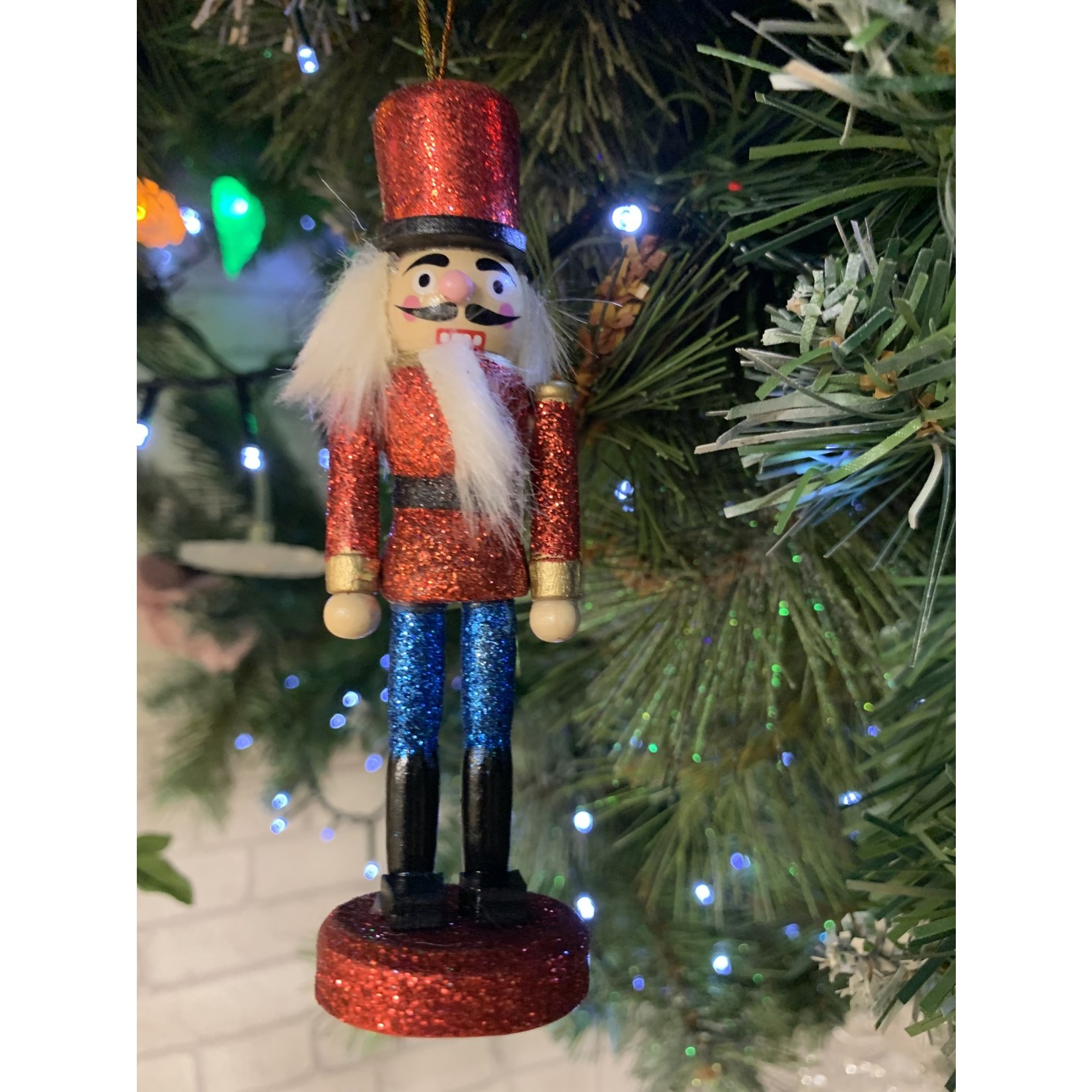 Gisela Graham Glittered Red Wooden Nutcracker Hanging Decoration