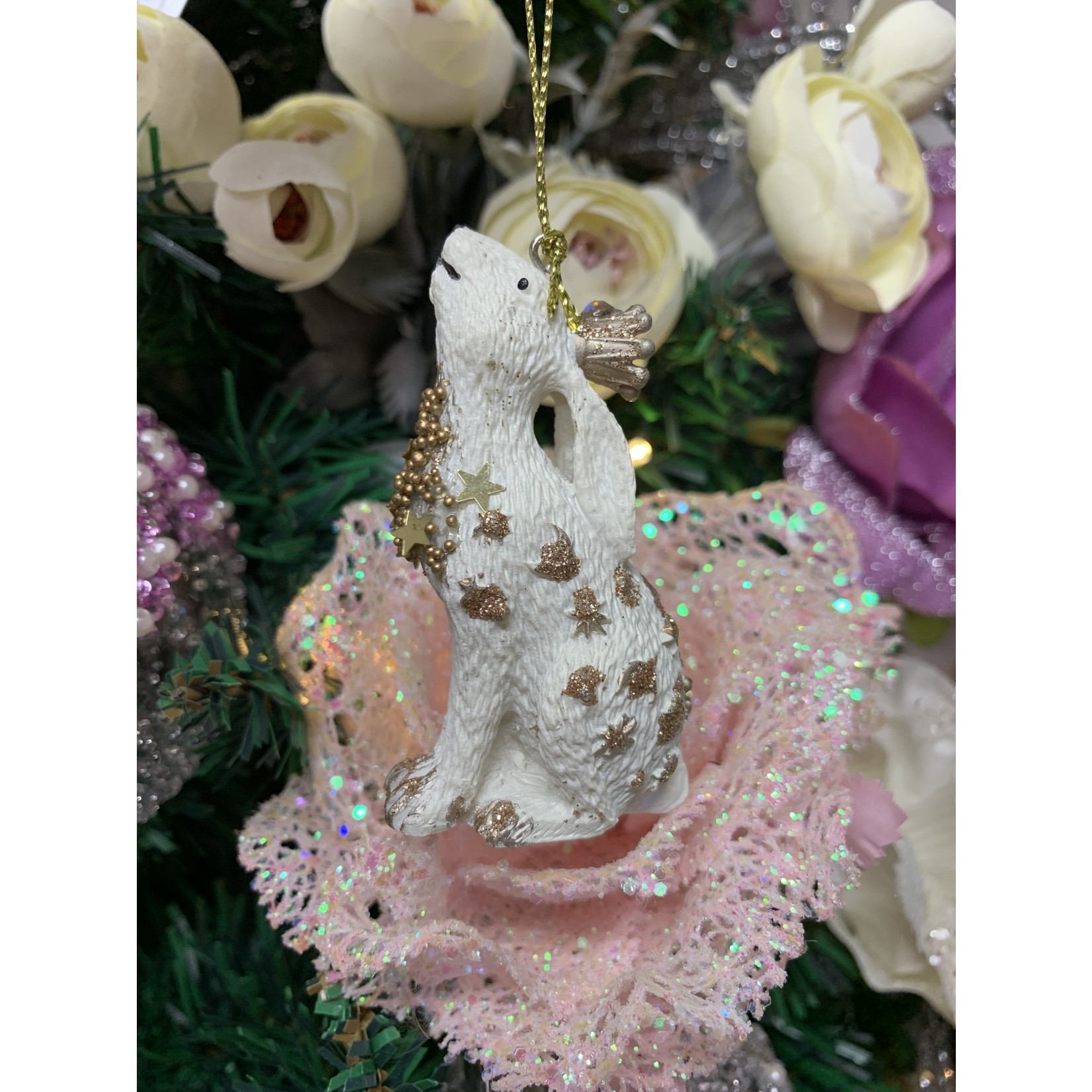 Gisela Graham Resin Cream & Gold Moon Hare Hanging Decoration